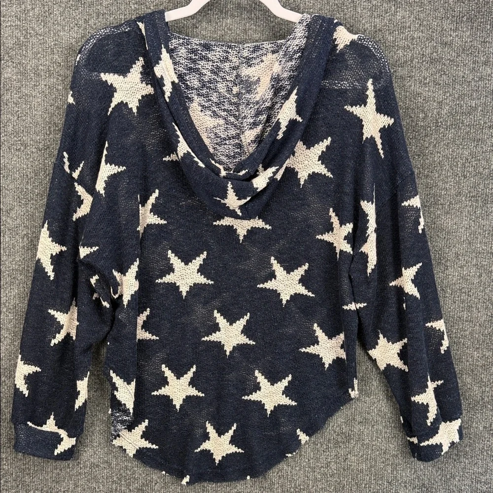 Vintage Havana Star Sheer Hooded Knit Pullover - Navy & Cream Small - Picture 6 of 14